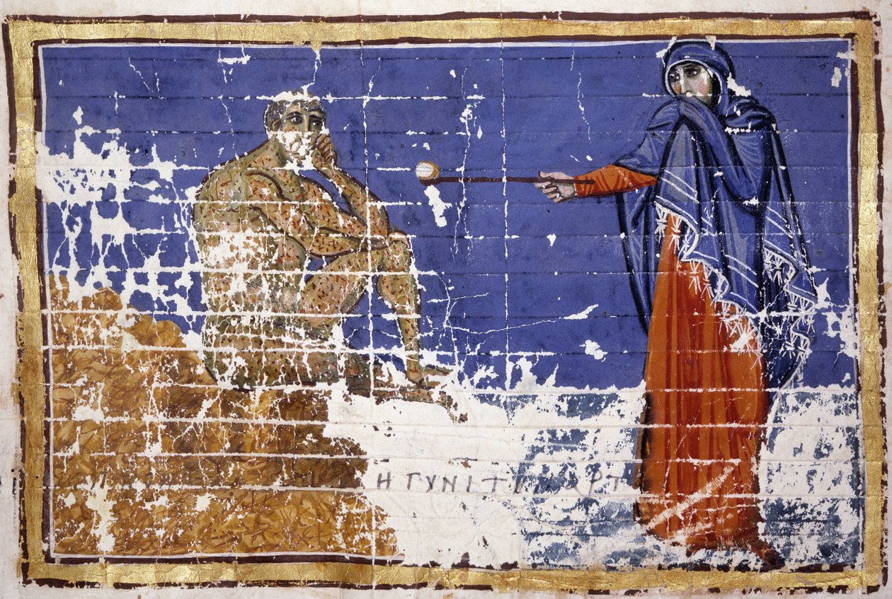 Hiob bedeckt mit Wunden - Griechisches Manuskript des 10. Jahrhunderts von School Greek