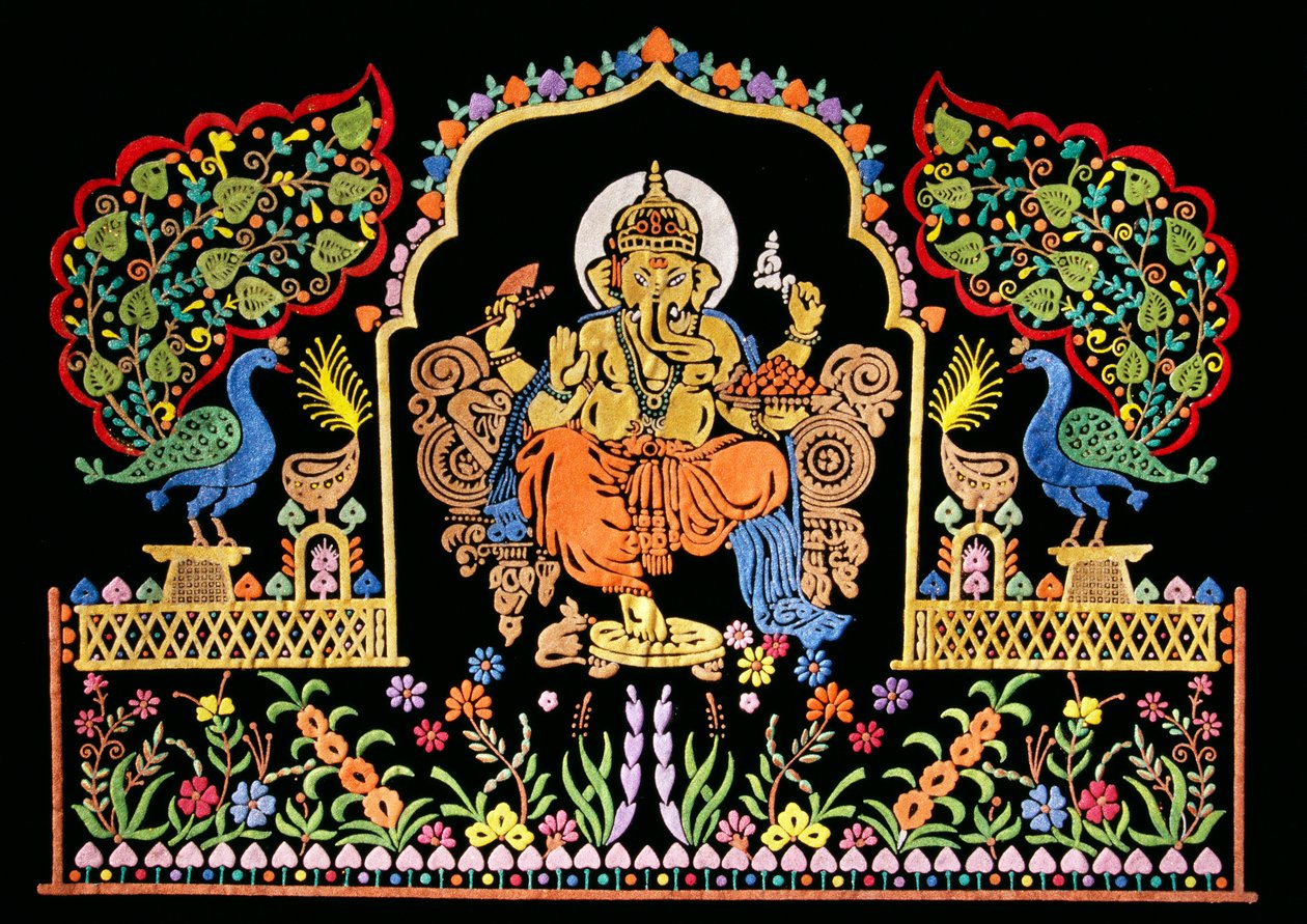 Lord Ganesha Ganpati Stickarbeit auf Samt von School Indian