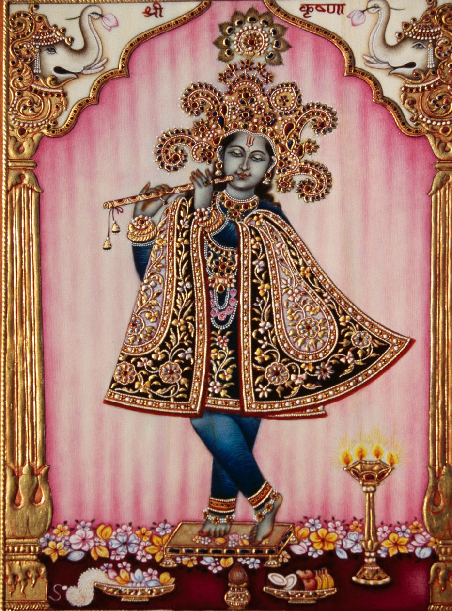 Lord Krishna Miniaturmalerei auf Elfenbein von School Indian