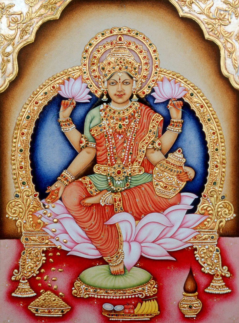 Miniaturmalerei der Göttin Laxmi, Indien von School Indian