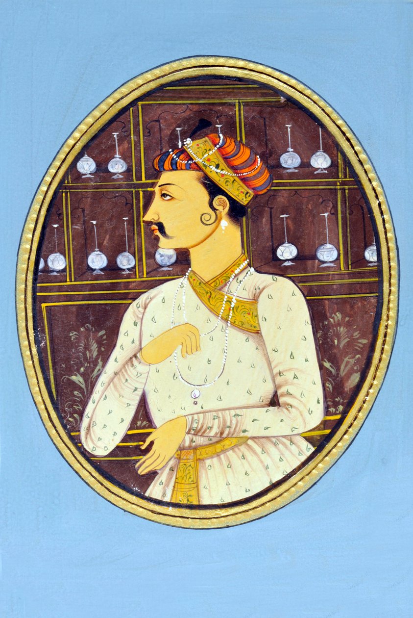 Miniaturmalerei des Mogulkaisers Akbar Indien Asien von School Indian