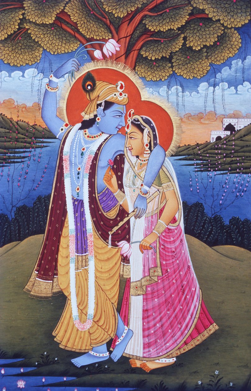 Miniaturmalerei von Radha Krishna, Indien von School Indian