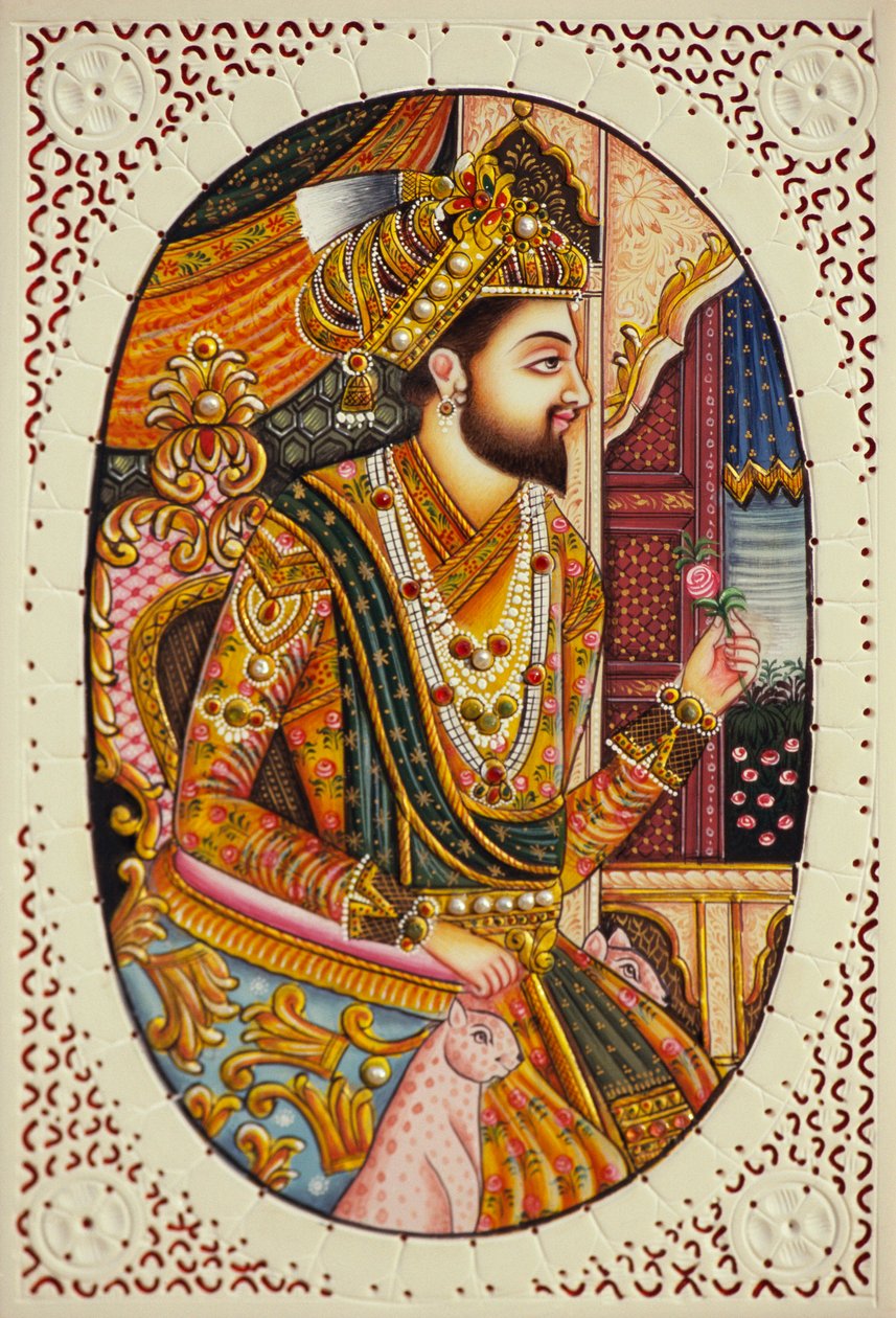 Miniaturmalerei auf Elfenbein Mughal Kaiser Shah Jahan von School Indian