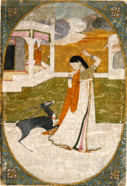 Nayika mit Hirsch, Punjab Hills von School Indian