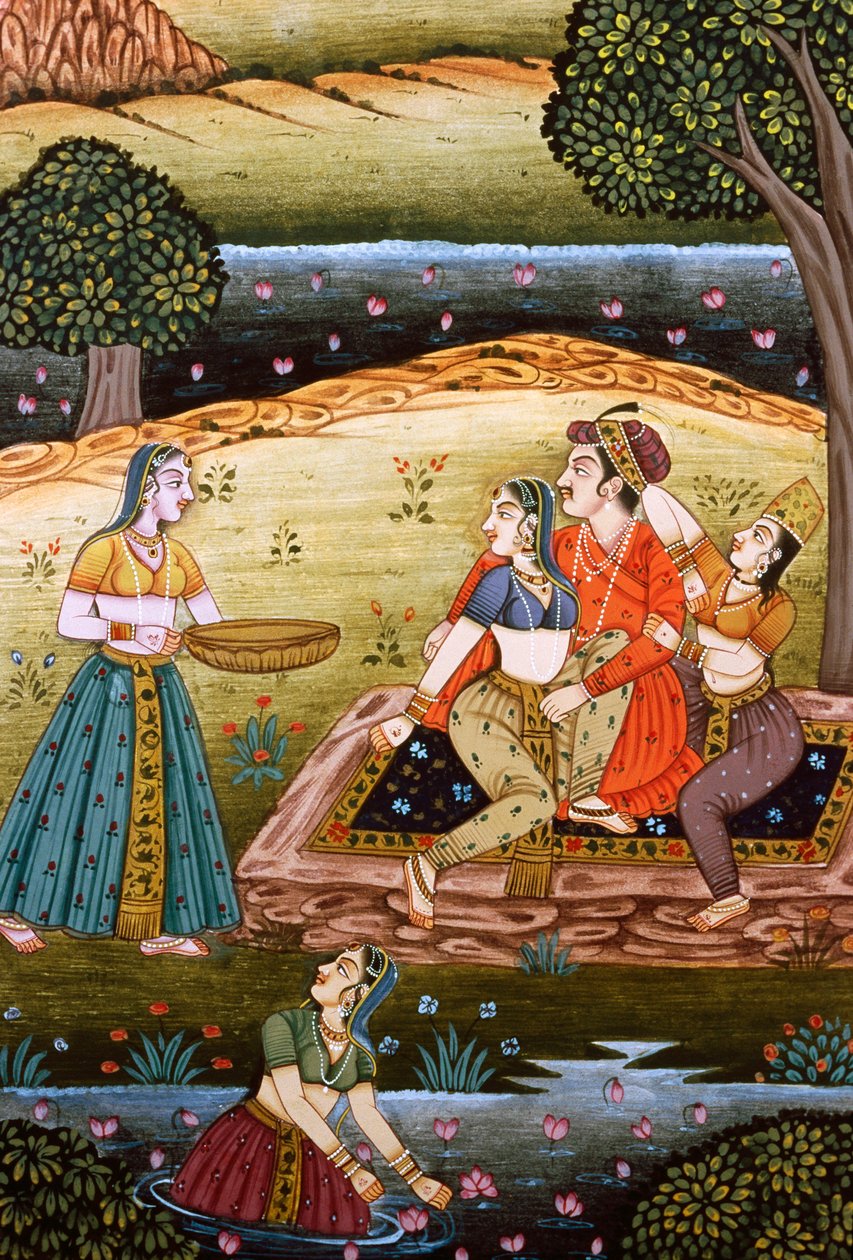 Malerei des Mogulkaisers mit seinen Frauen in Liebesszene, Indien von School Indian