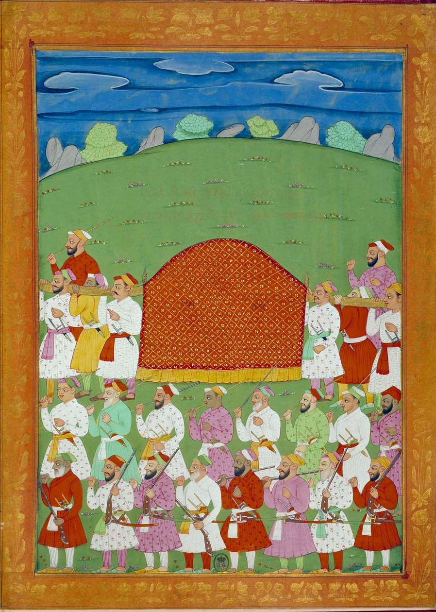 Sänfte der Konkubinen des Sultans, Hof des Shah Alem. Indische und persische Miniaturen in 