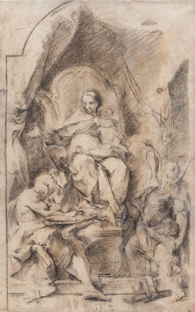 Anbetung der Madonna mit dem Kind, dem hl. Hieronymus und einem Schutzengel von School Italian