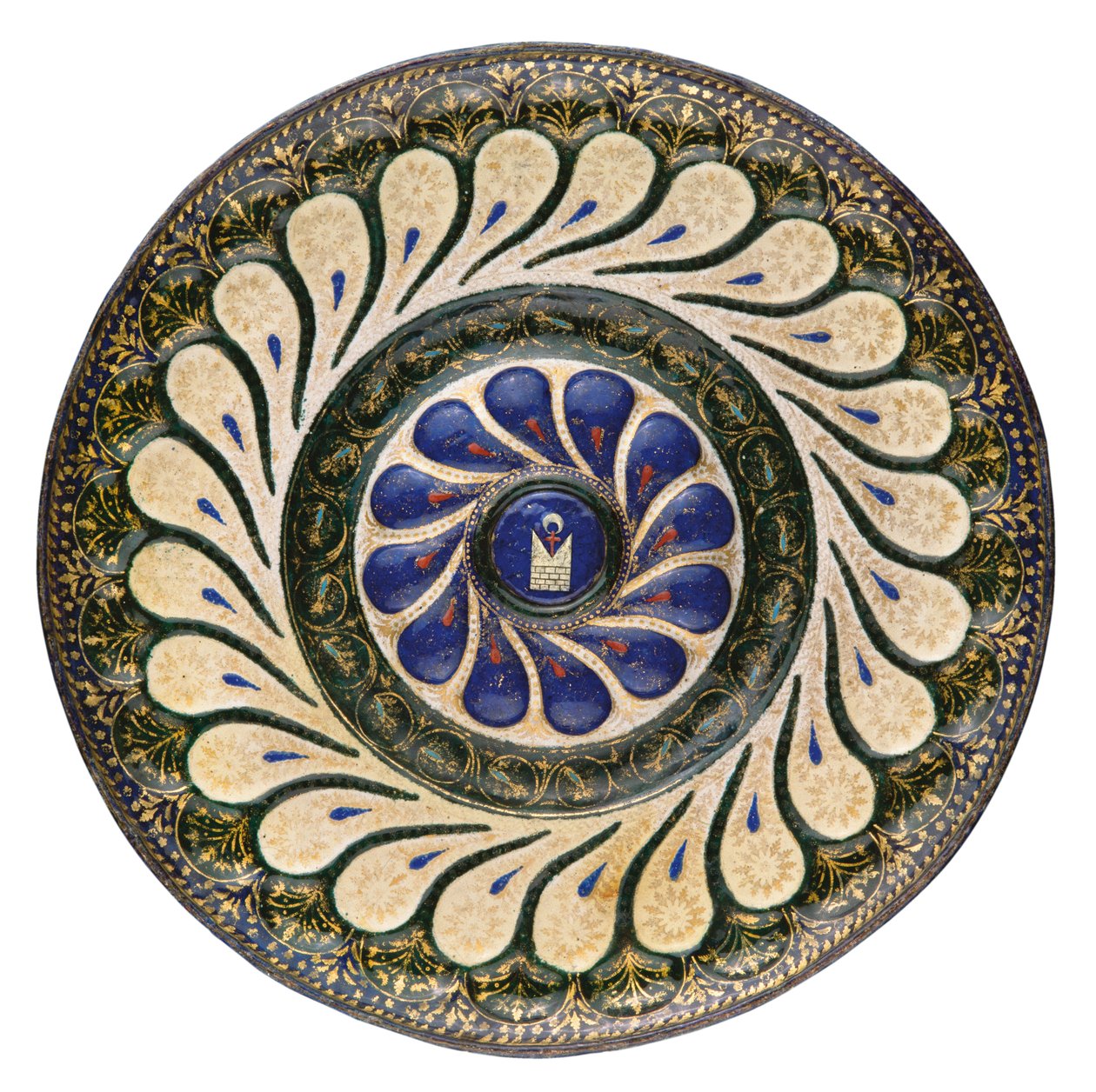Polychrome runde Platte, venezianisch, ca. 1500 (teilvergoldete Emaille) von School Italian