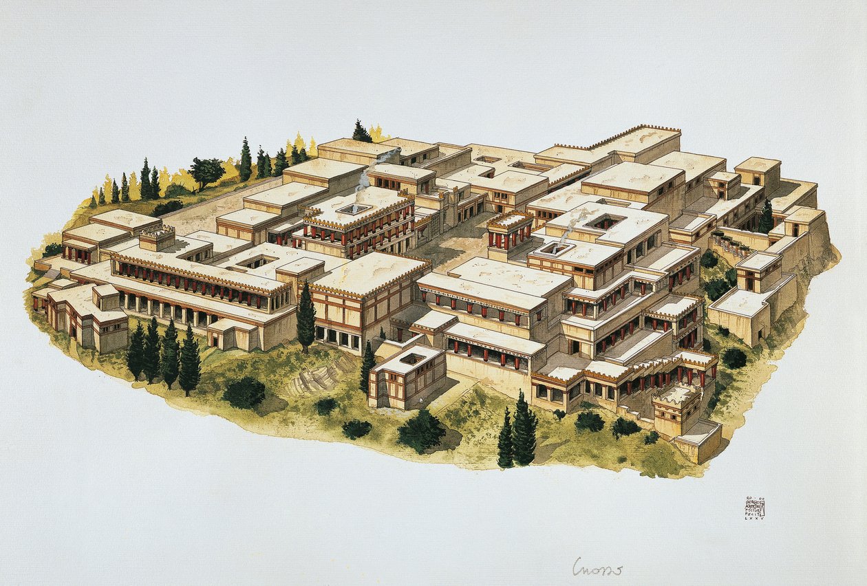 Rekonstruktion des Palastes von Knossos, Kreta, 20. Jahrhundert v. Chr. von School Italian
