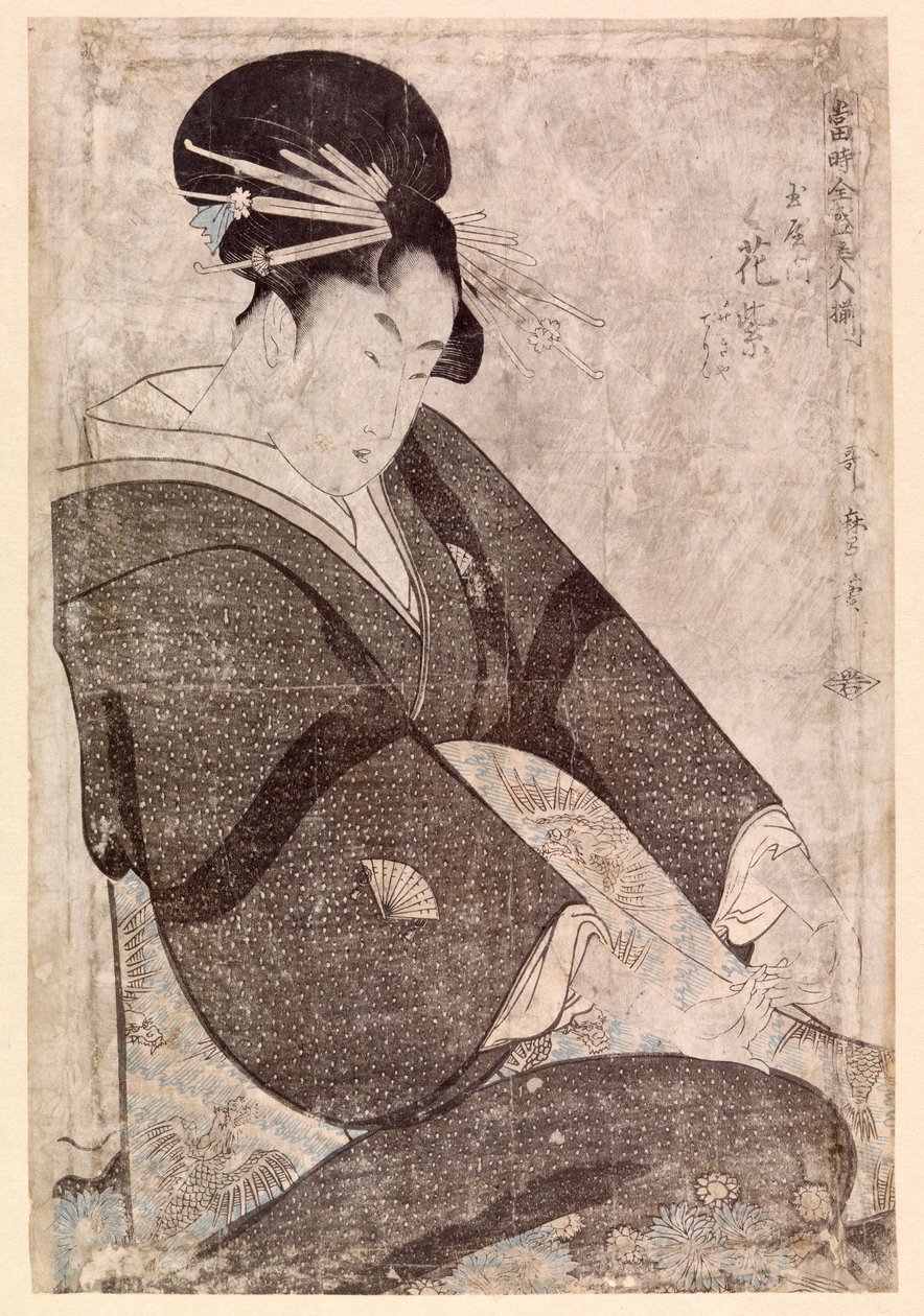 Sitzende japanische Frau (Farbholzschnitt) von School Japanese