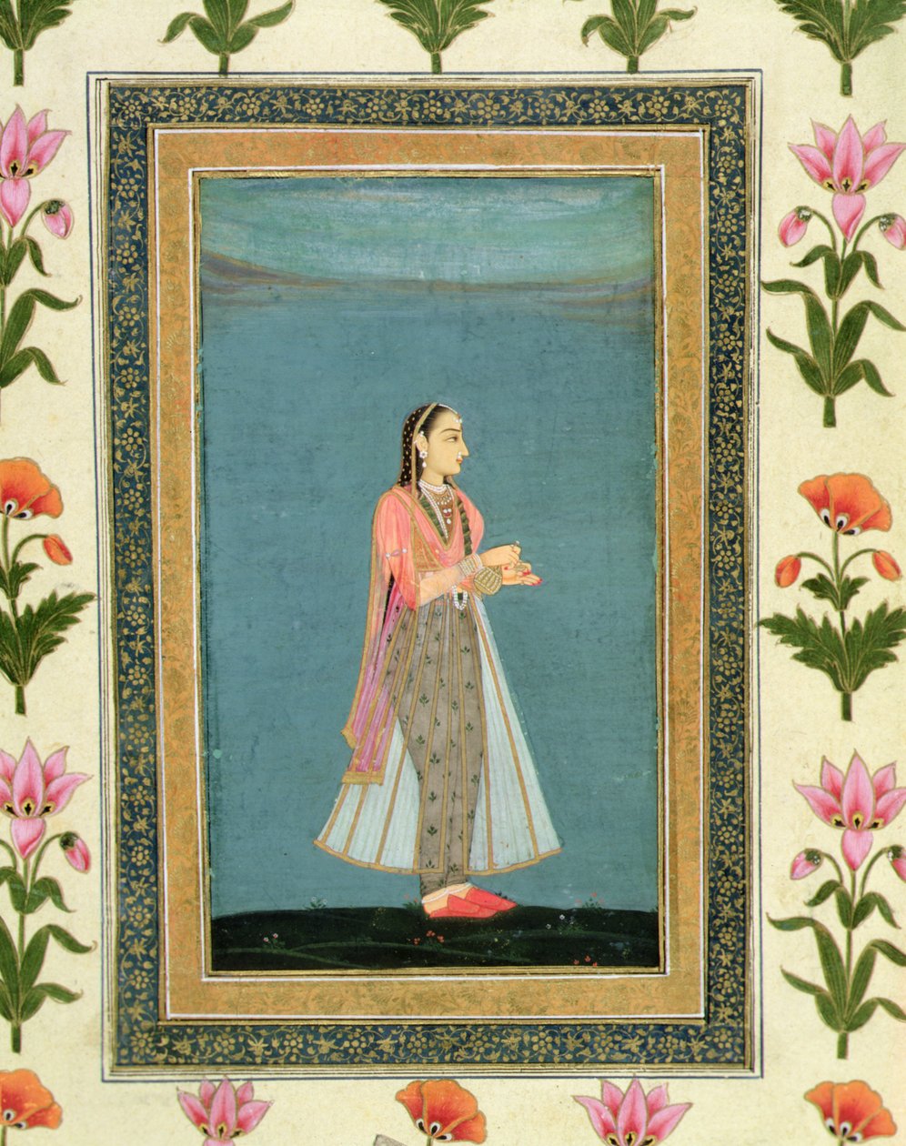 Dame mit einer Weinflasche und einem Becher, aus dem Large Clive Album von School Mughal