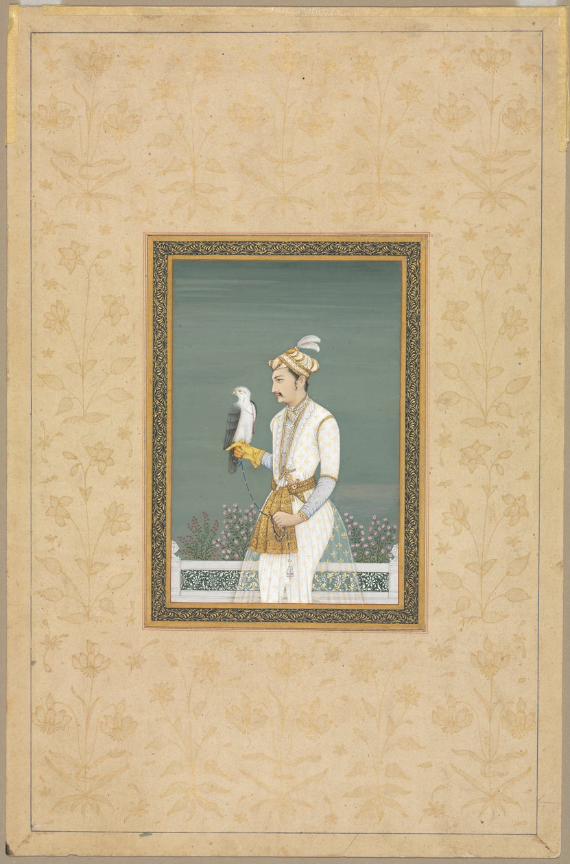 Porträt eines Prinzen mit einem Falken von School Mughal