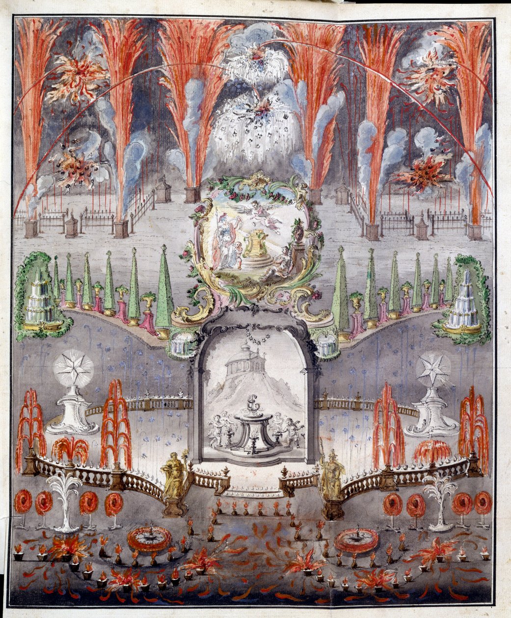 Feuerwerk und Beleuchtung am 17. September 1747 in Gostilitsy (Russland) von School Russian