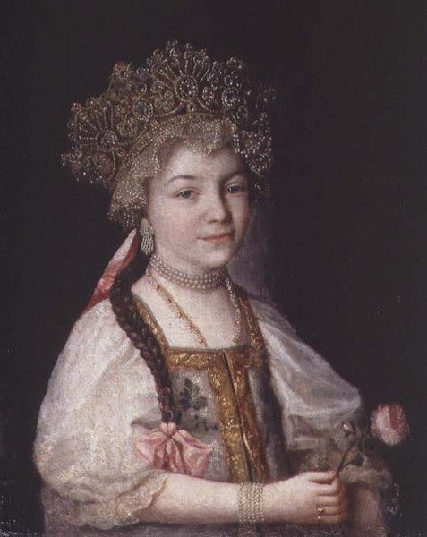 Porträt von Alexandra Pawlowna in russischer Nationaltracht, ca. 1790 von School Russian