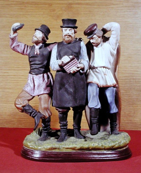 Drei betrunkene Moujiks, hergestellt von der Gardner-Fabrik, Moskau, ca. 1860-70 von School Russian