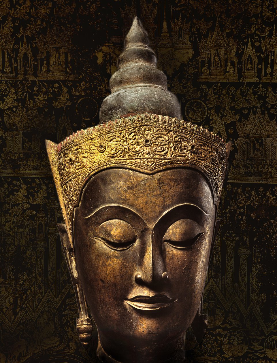 Ayutthaya-Stil Kopf eines gekrönten Buddha-Bildes von School Siamese