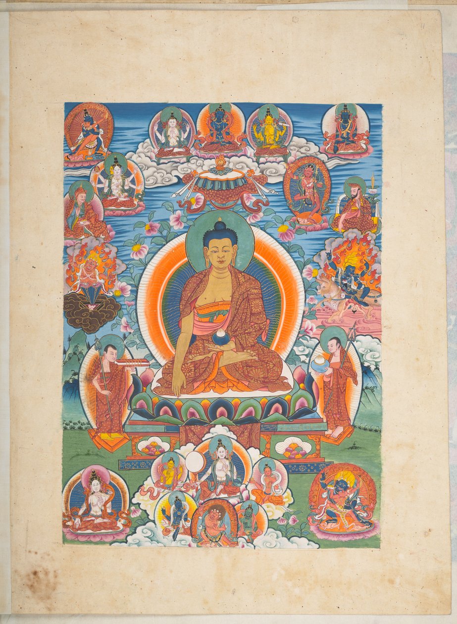 Eine von 12 Zeichnungen tibetischer Gottheiten von einem tibetischen Künstler, wahrscheinlich in Lhasa, um 1800 von School Tibetan