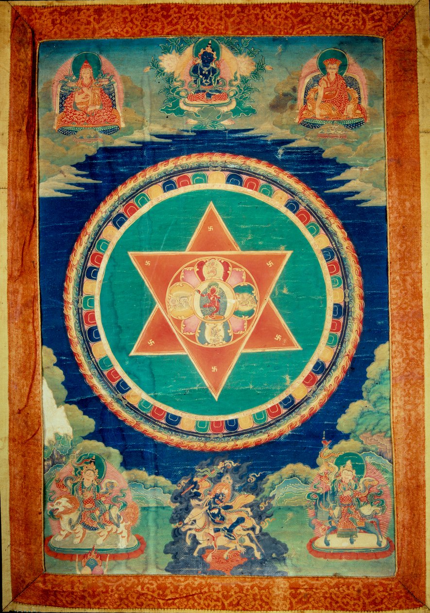 Mandala der Vajravarahi, die Göttin tanzt (in der Mitte). Ihr Name bedeutet „adamantine Sau“. Tibet von School Tibetan