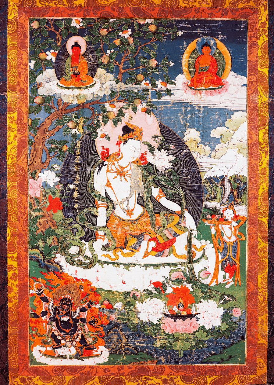 Der Bodhisattva Avalokitesvara Padmapani sitzend, Tanka oder Thangka (buddhistisches Banner), tibetische Zivilisation von School Tibetan