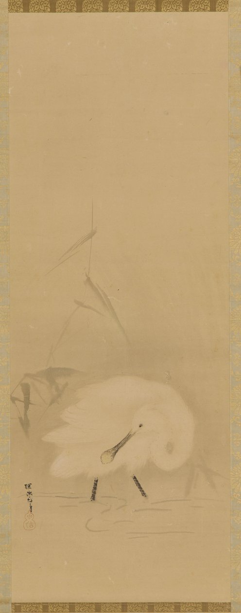 Ein Löffler und Wassergras, Edo-Periode, Mitte des 17. Jahrhunderts von School of Kano Tan