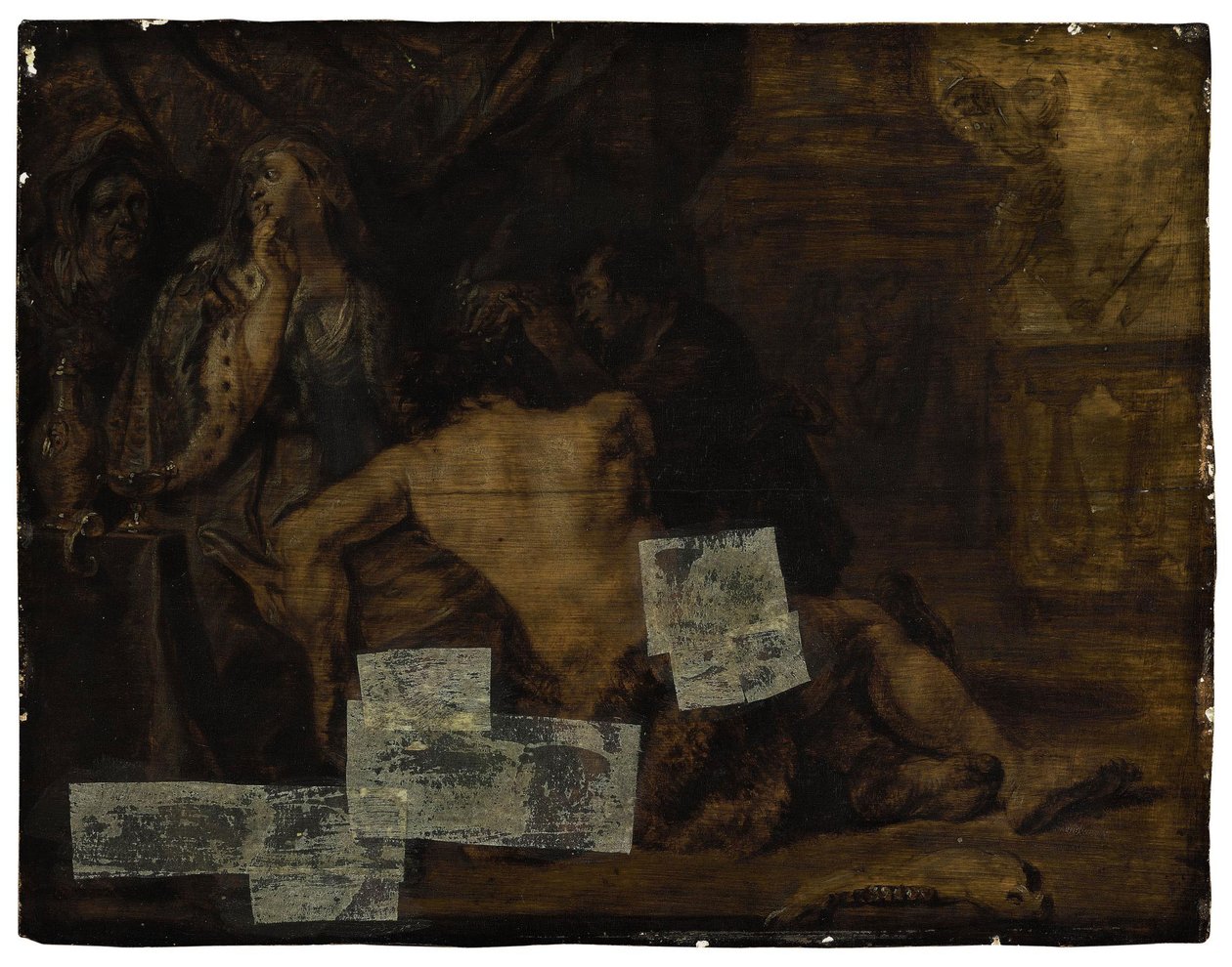 Samson, der in Delilas Schoß schläft, wird seiner Haare beraubt (Richter 16:19) von School of Peter Paul Rubens