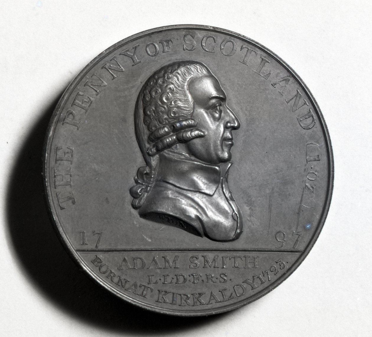 Schottischer Penny zur Erinnerung an Adam Smith (Vorderseite), 1797 (Kupfer) von Scottish School