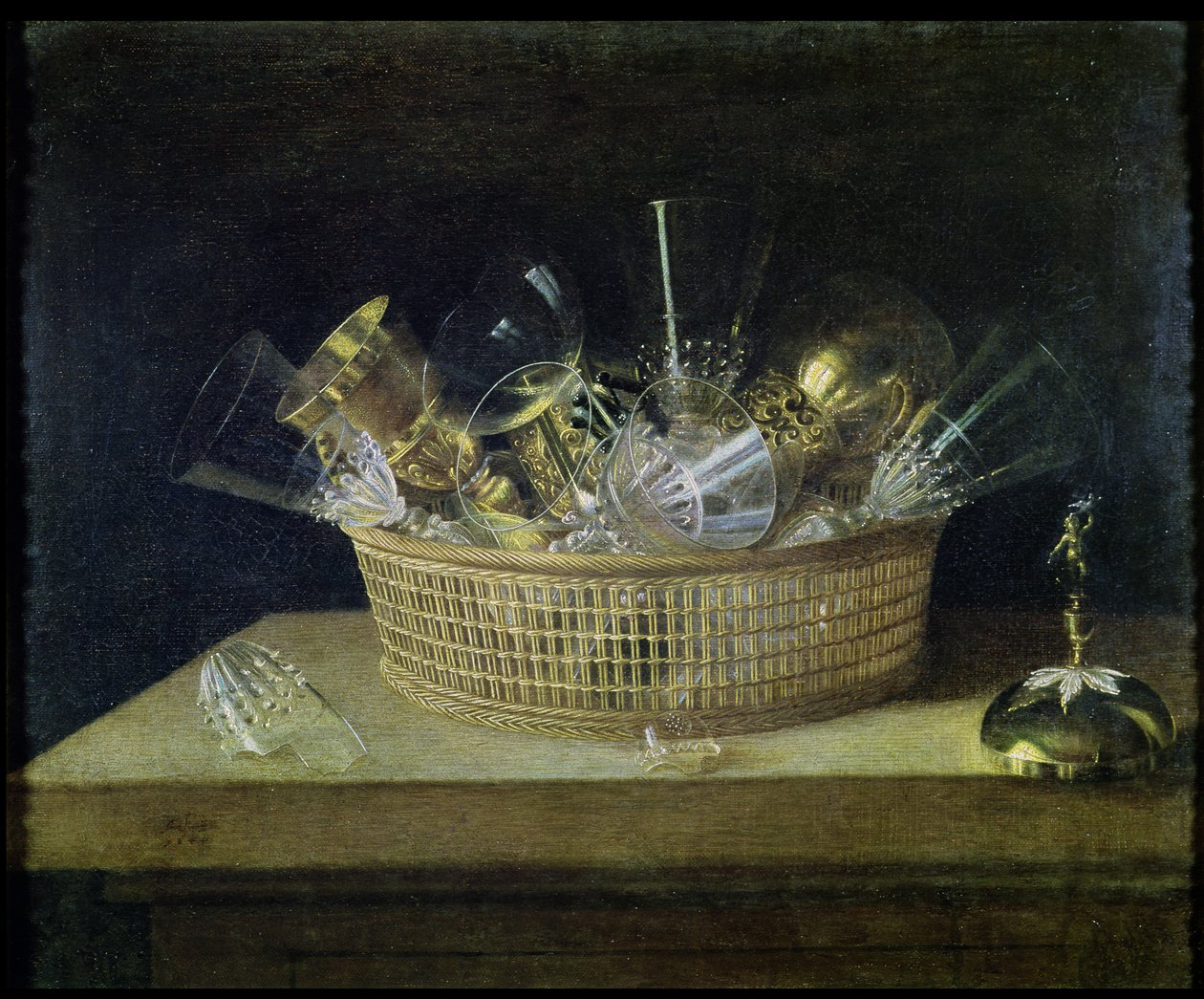 Stillleben mit einem Korb voller Gläser, 1644 von Sebastian Stoskopff