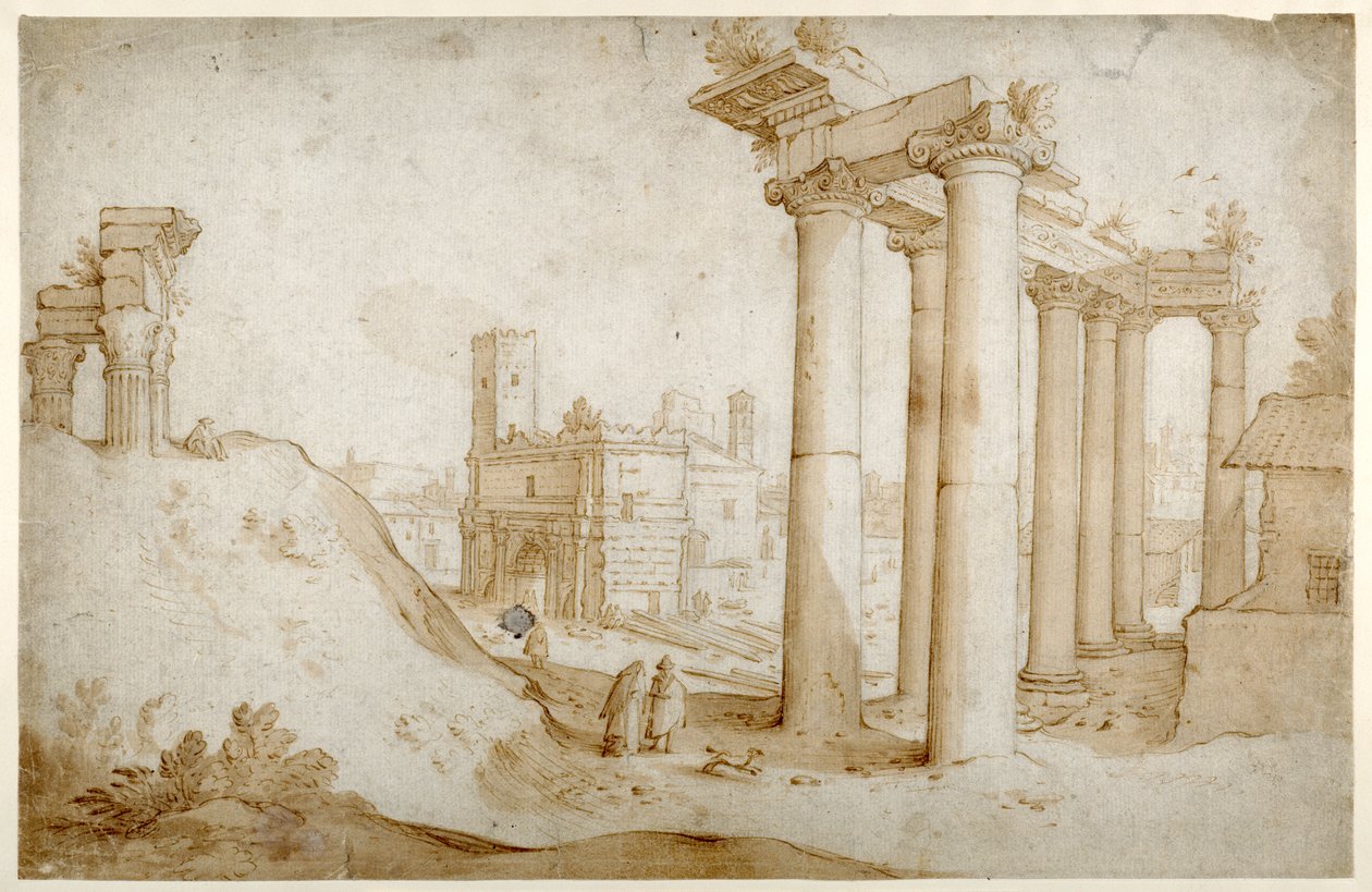 Das Forum Romanum mit dem Tempel des Titus und Vespasian, dem Tempel des Saturn und dem Bogen des Septimius Severus von Sebastian Vrancx