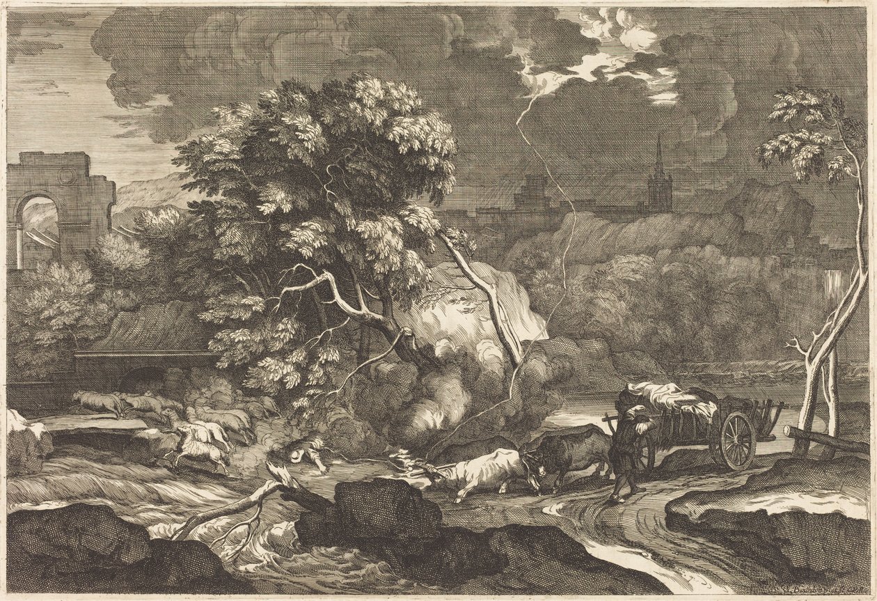 Landschaft mit einem verängstigten Fuhrmann von Sébastien Bourdon