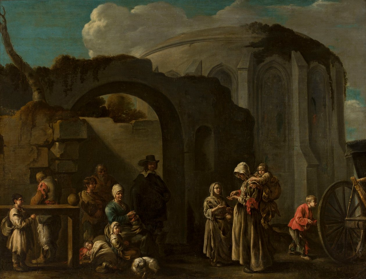 Bettlerfamilie inmitten von Ruinen von Sébastien Bourdon