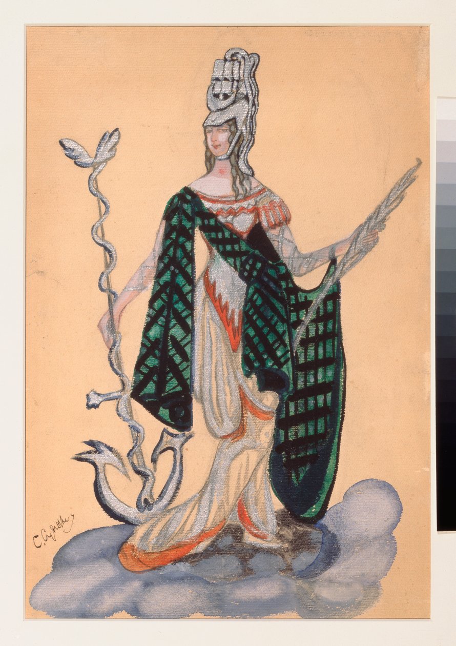 Kostümentwurf für das Theaterstück "Der Triumph der Staaten" von A. Bobrishchev-Pushkin von Sergei Yurevich Sudeikin