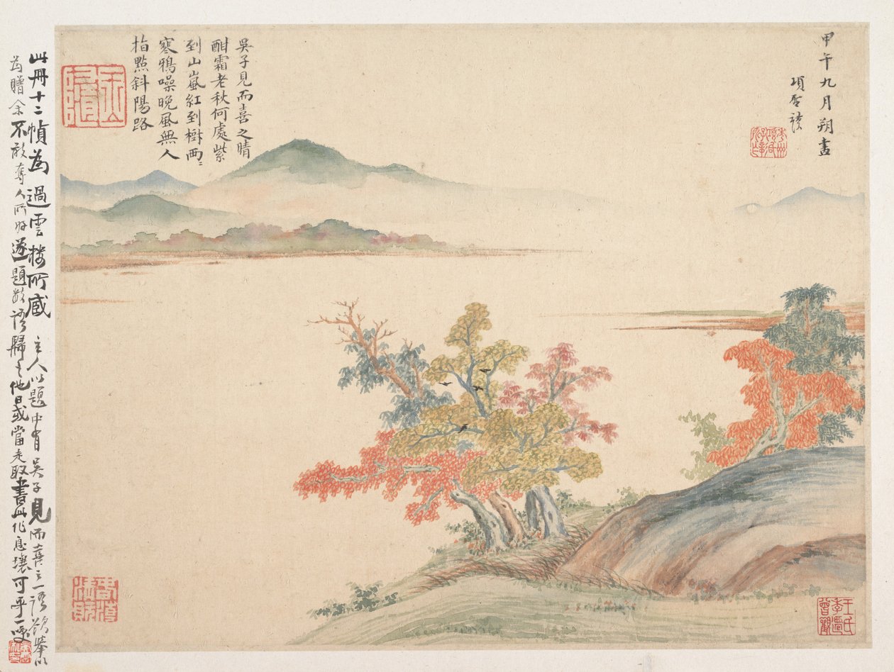 Herbstlandschaft, Blatt aus dem Album für Zhou Lianggong, 1654 von Shengmo Xiang