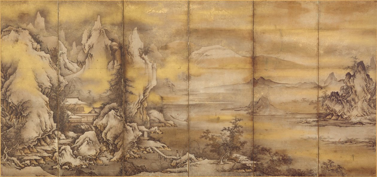 Landschaft der vier Jahreszeiten, eines von einem Paar von Shikibu Terutada