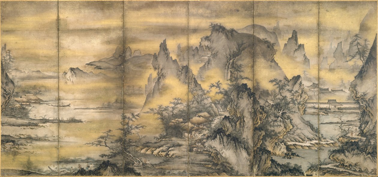 Landschaft der vier Jahreszeiten, eines von einem Paar von Shikibu Terutada