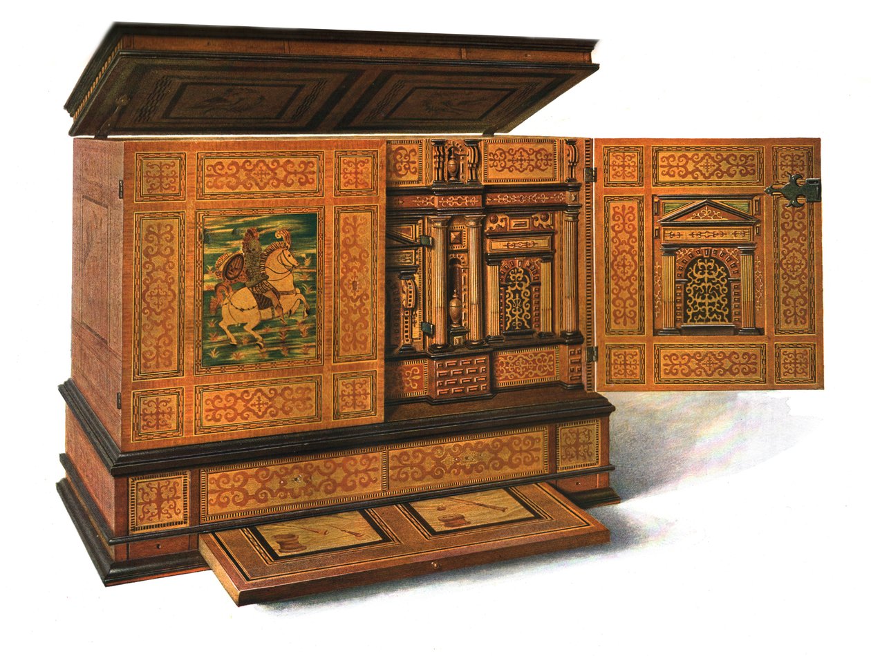 Schreibschrank mit Intarsien, 1904 von Shirley Charles Llewellyn Slocombe