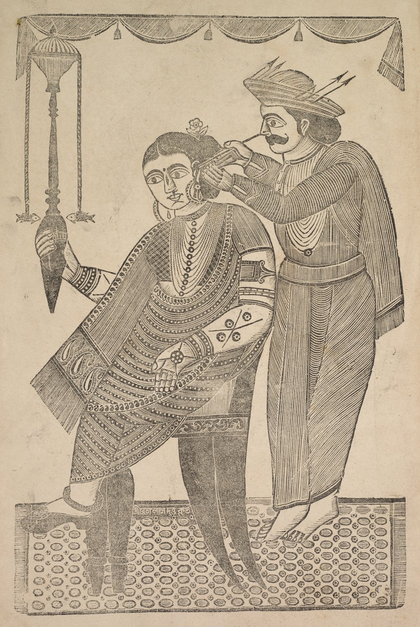 Ein Barbier reinigt das Ohr einer Kurtisane, 1800er Jahre von Shri Gobinda Chandra Roy