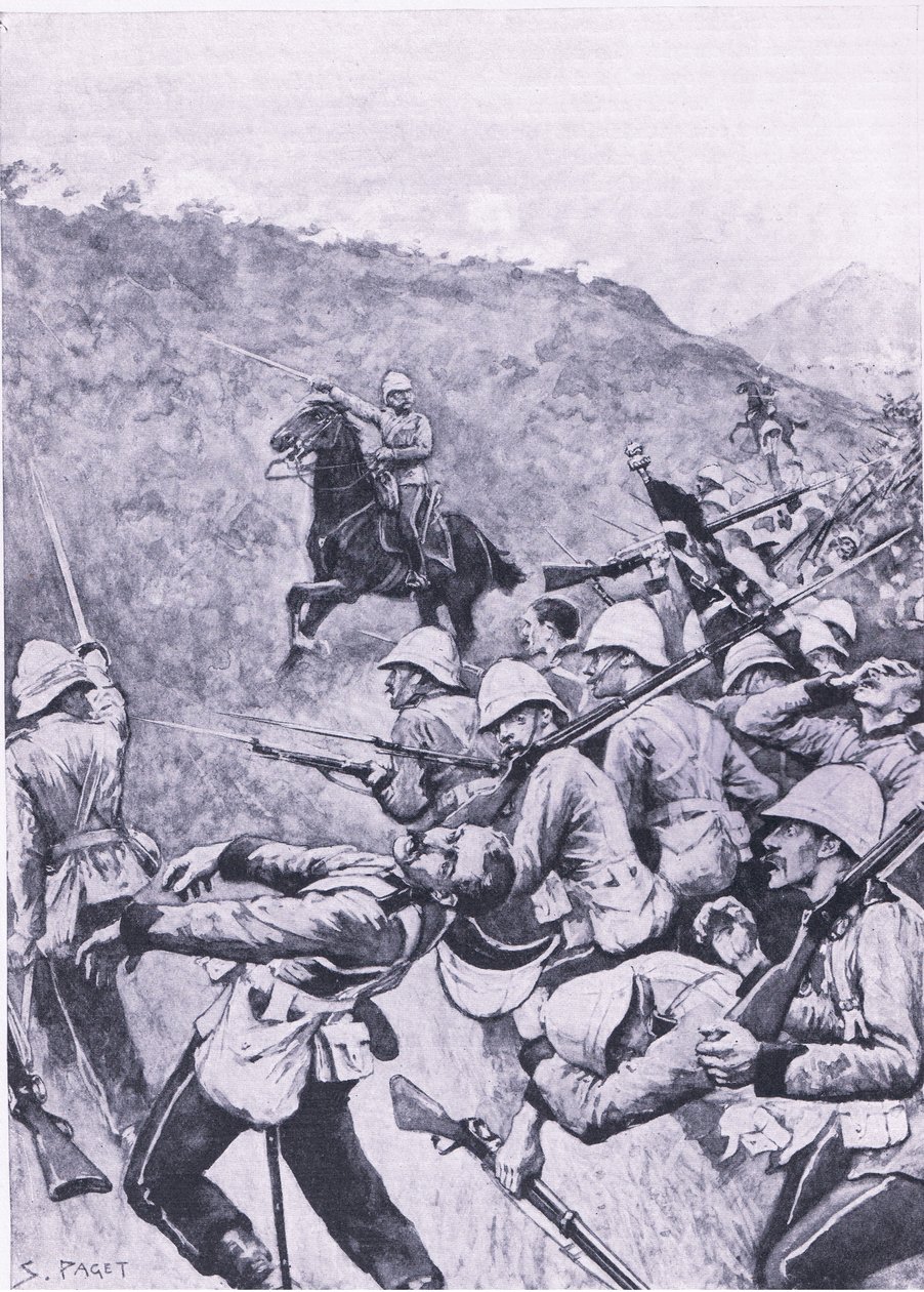 Langs Nek, 28. Januar 1881 (1. Burenkrieg), Illustration aus Britische Schlachten zu Land und zu Wasser, 1915 von Sidney Paget