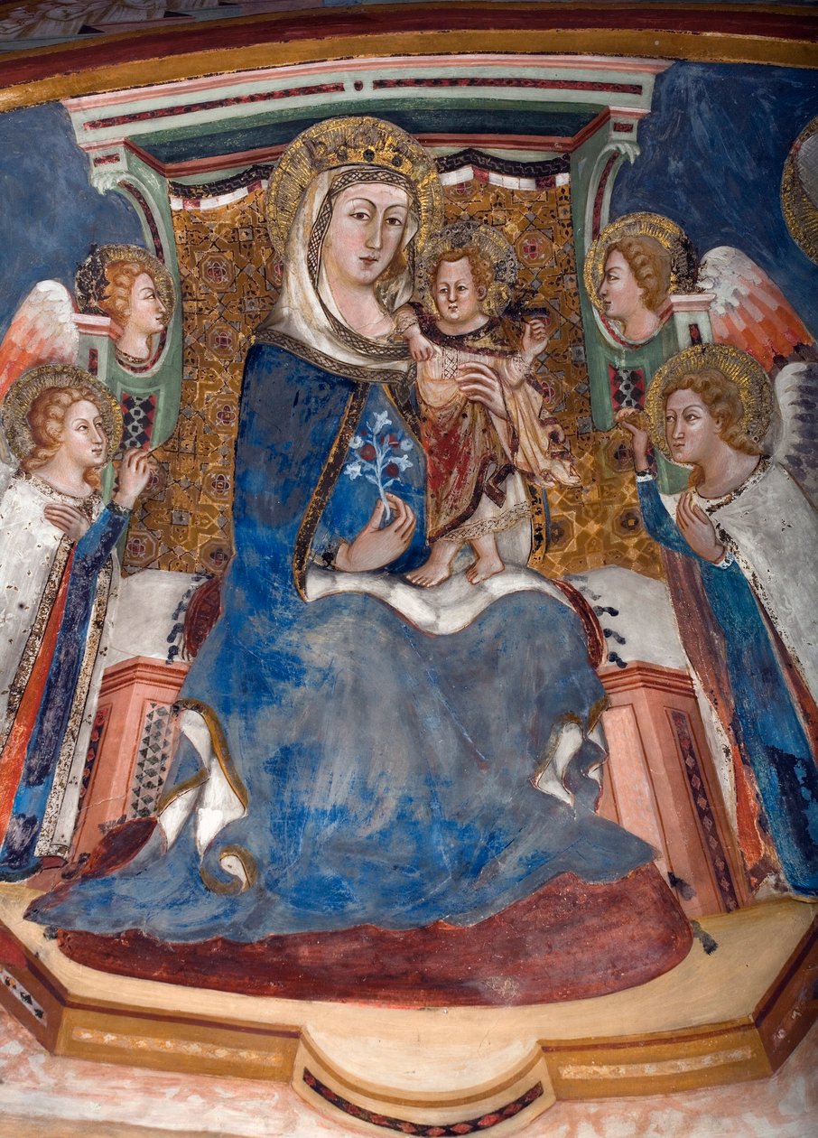 Jungfrau und Kind (Detail) - Fresko der Schule von Siena von Sienese School