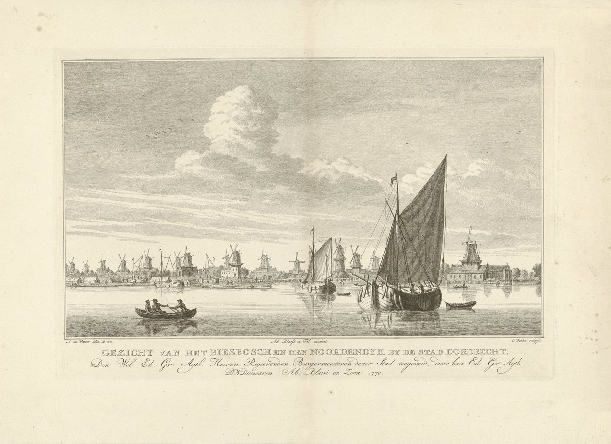 Ansicht der Biesbosch und des Nordendijks bei Dordrecht von Simon Fokke
