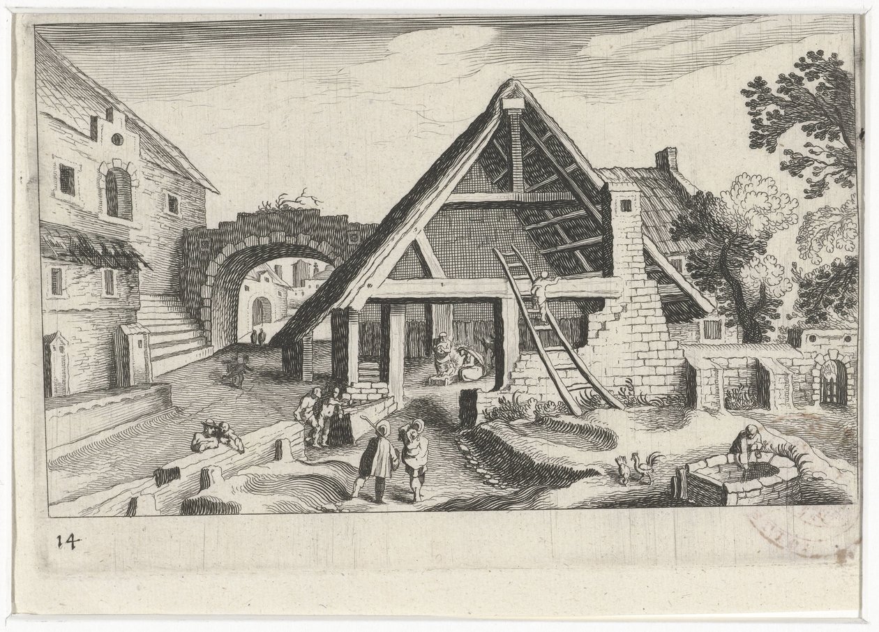Dorfansicht mit der Heiligen Familie von Simon Frisius
