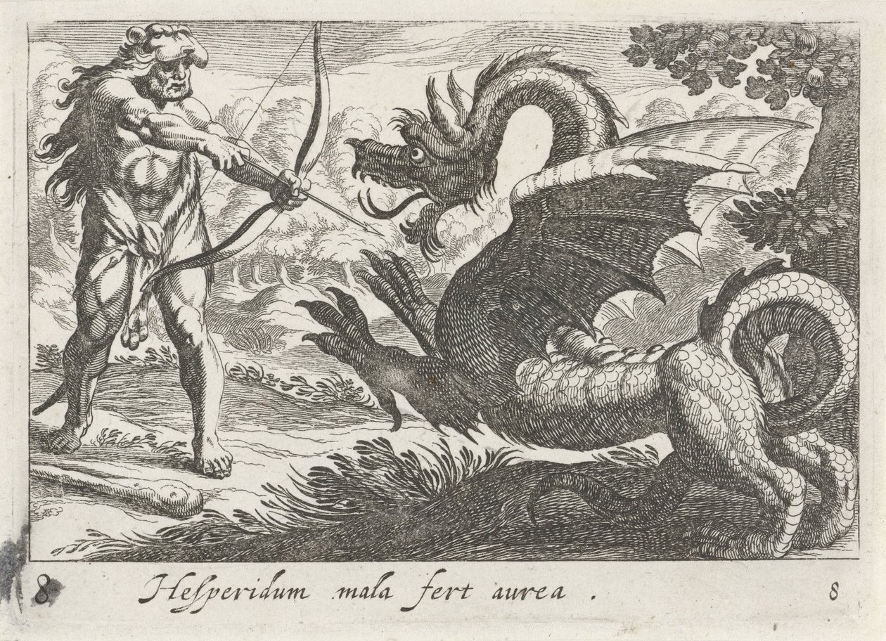 Herkules tötet den Drachen Ladon von Simon Frisius