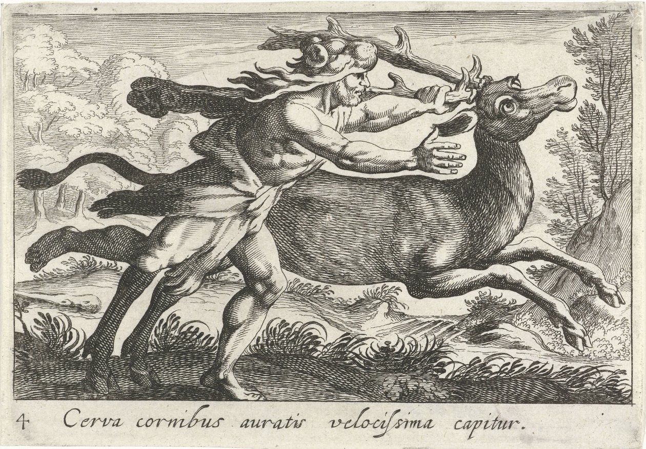 Herkules fängt die Hirschkuh von Cerynea von Simon Frisius