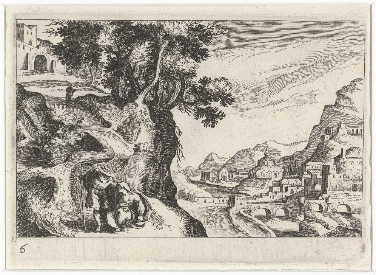 Landschaft mit Juda und Tamar von Simon Frisius