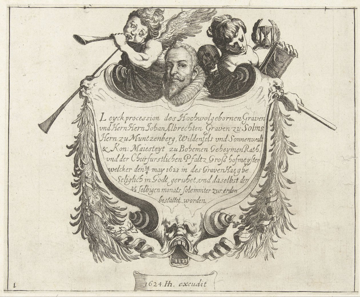 Titelblatt für den Begräbniszug von Johann Albrecht, Graf von Solms, 1623 von Simon Frisius