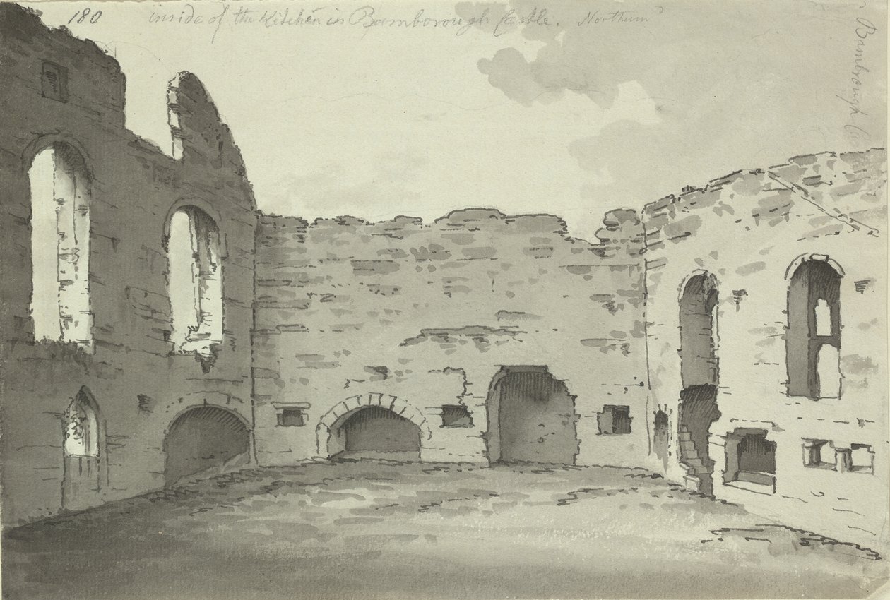 Bamburgh Castle, Küchenruinen, Add. 15542, f.180, ca. 1780 von Simon H. Grimm