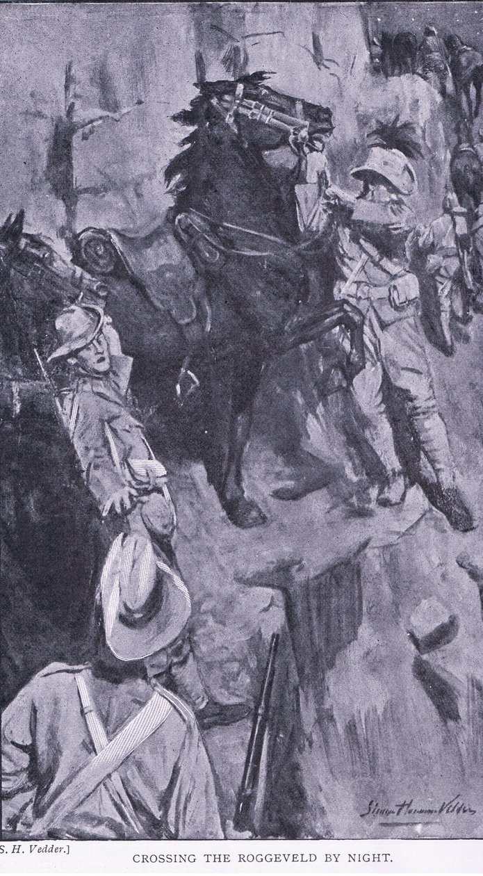 Überquerung des Roggevald bei Nacht, aus After Pretoria: Der Guerillakrieg veröffentlicht von Harmsworth Bros Limited, 1901 von Simon Harmon Vedder