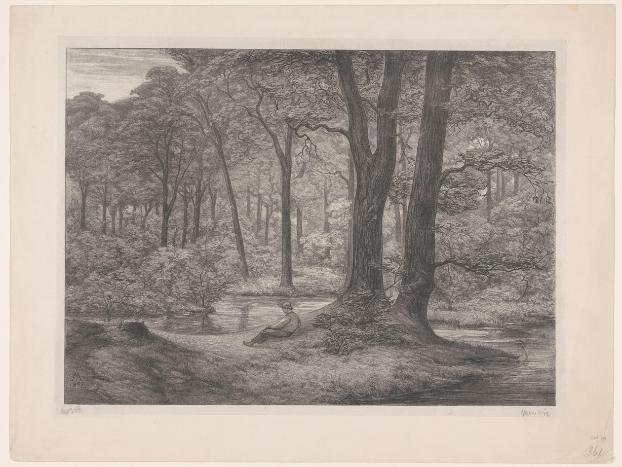 Wald mit Teich und liegendem Mann von Simon Moulijn (signed by artist)