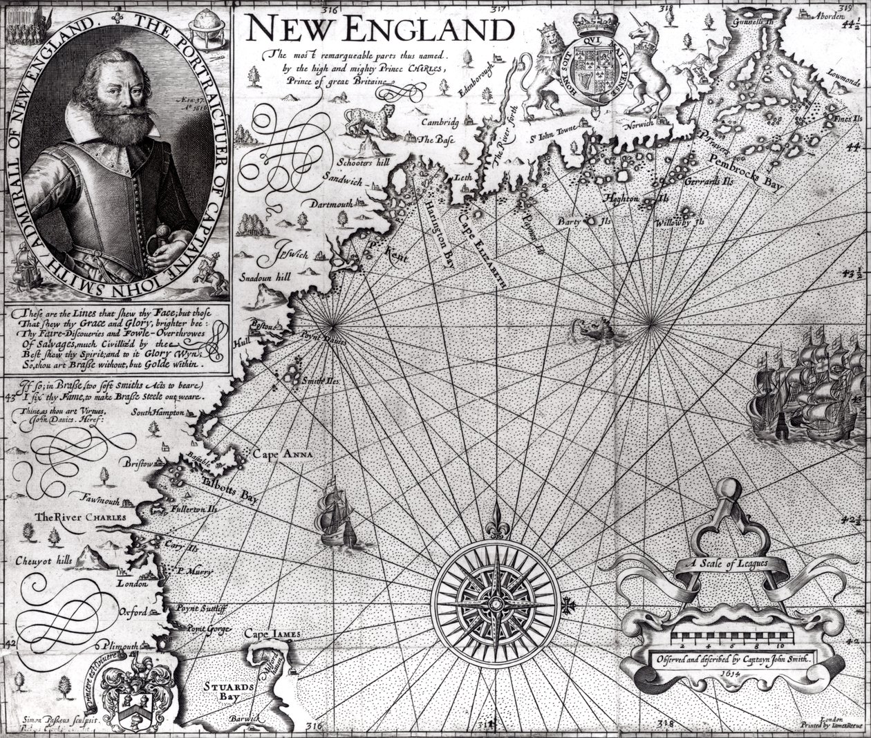 Karte der Küste von Neuengland, beobachtet und beschrieben von Captain John Smith (1580-1631) 1614, aus 