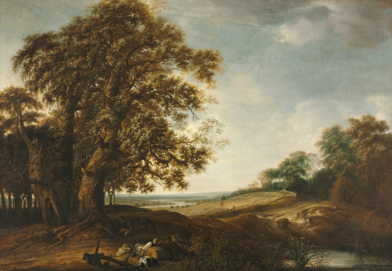 Schlafende Bauern nahe Feldern (Gleichnis vom Unkraut) von Simon de Vlieger