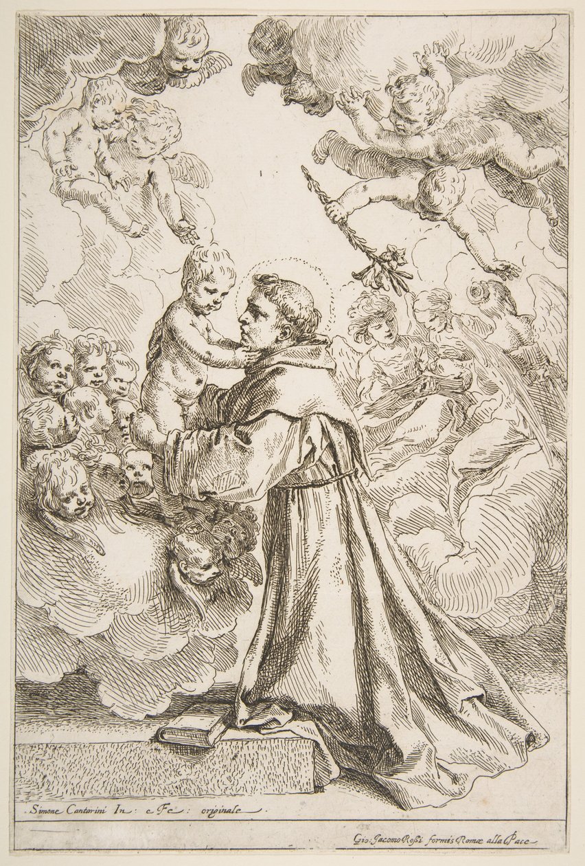 Der heilige Antonius von Padua, das Christkind in Herrlichkeit anbetend von Simone Cantarini